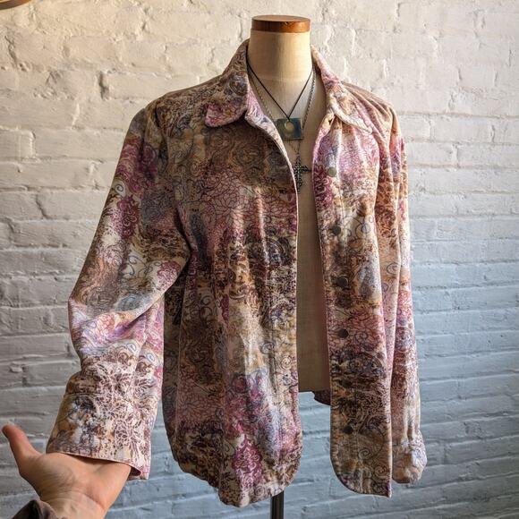 Vintage Corduroy Jacket Spring Floral Coat Paisley Lightweight Shacket 90s Large - Picture 4 of 8